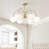 Modern Brass Globe Crown Chandelier with Elegant Curved Arms and Glass Ball Shades