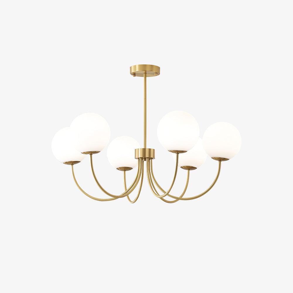 Modern Brass Globe Crown Chandelier with Elegant Curved Arms and Glass Ball Shades