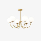Modern Brass Globe Crown Chandelier with Elegant Curved Arms and Glass Ball Shades