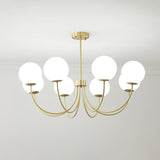 Modern Brass Globe Crown Chandelier with Elegant Curved Arms and Glass Ball Shades