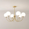 Modern Brass Globe Crown Chandelier with Elegant Curved Arms and Glass Ball Shades