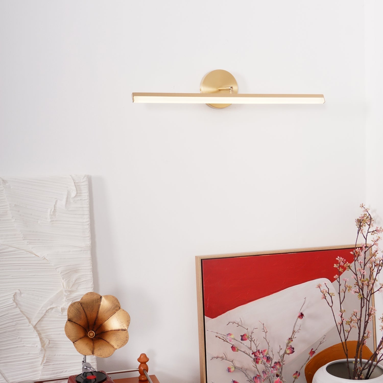 Modern Brass LED Vanity Light Set of 2 Minimalist Bathroom Wall Sconce Linear Mirror Lamp