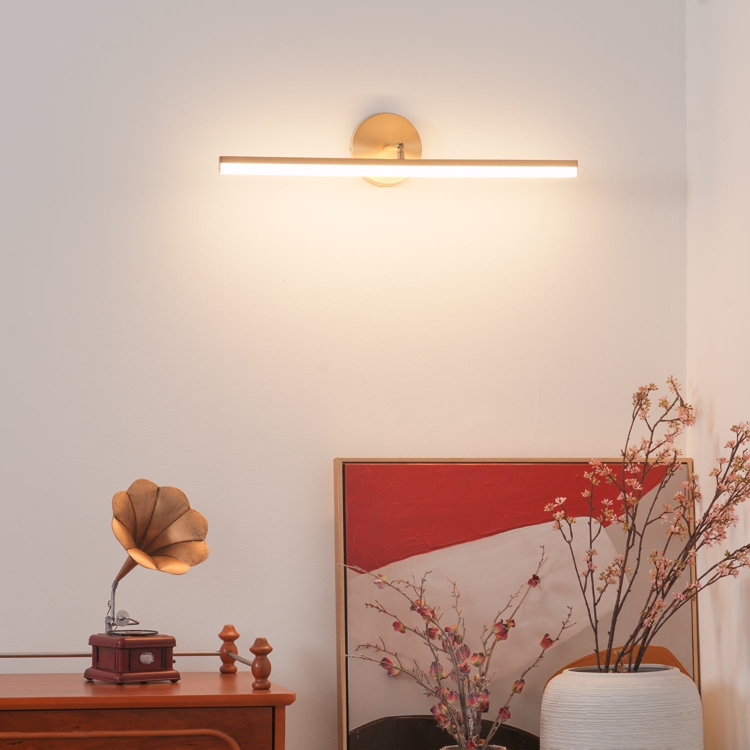 Modern Brass LED Vanity Light Set of 2 Minimalist Bathroom Wall Sconce Linear Mirror Lamp
