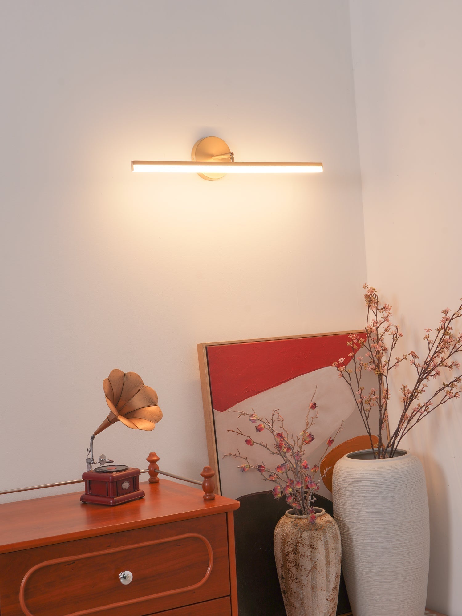 Modern Brass LED Vanity Light Set of 2 Minimalist Bathroom Wall Sconce Linear Mirror Lamp