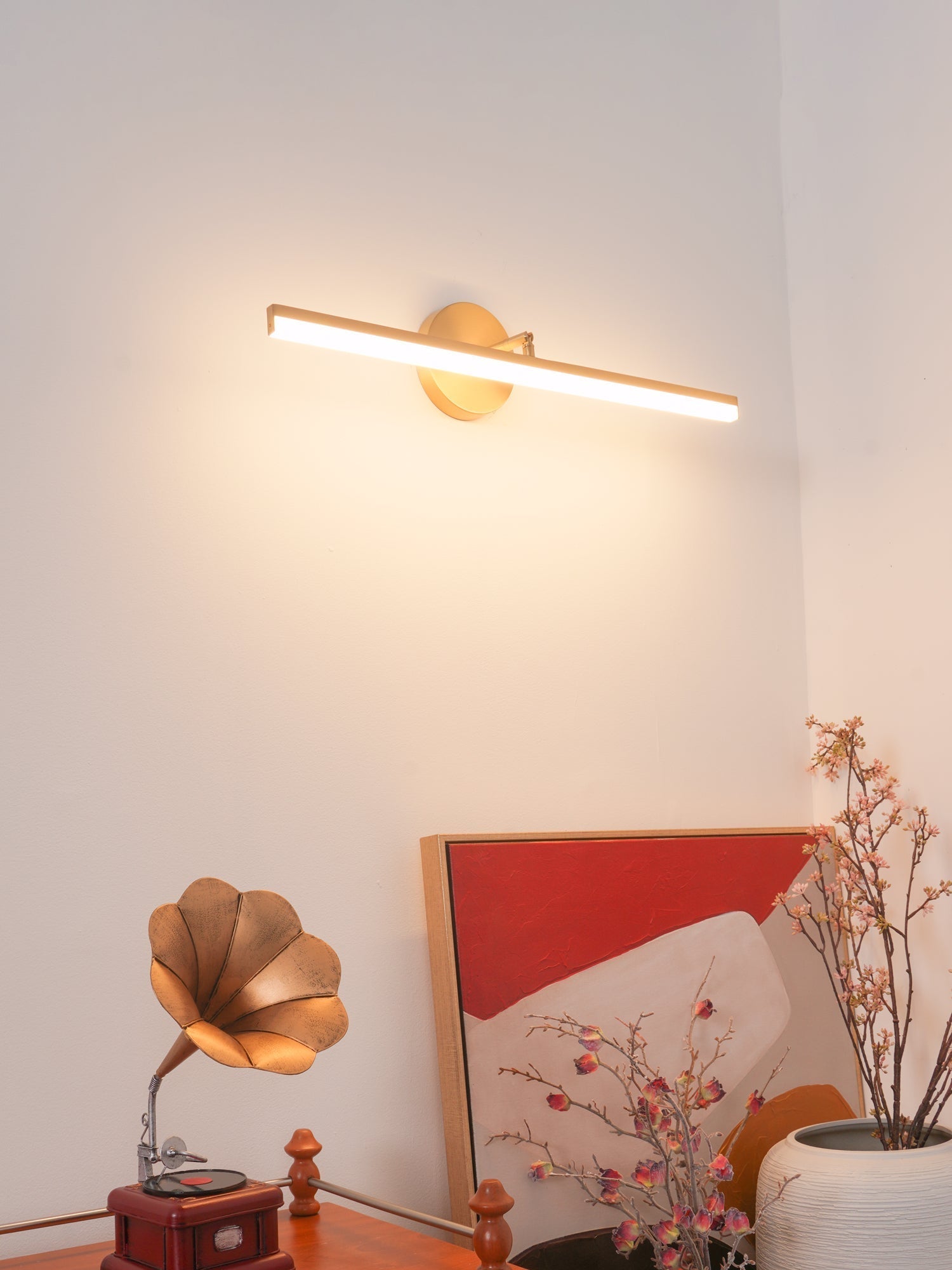 Modern Brass LED Vanity Light Set of 2 Minimalist Bathroom Wall Sconce Linear Mirror Lamp