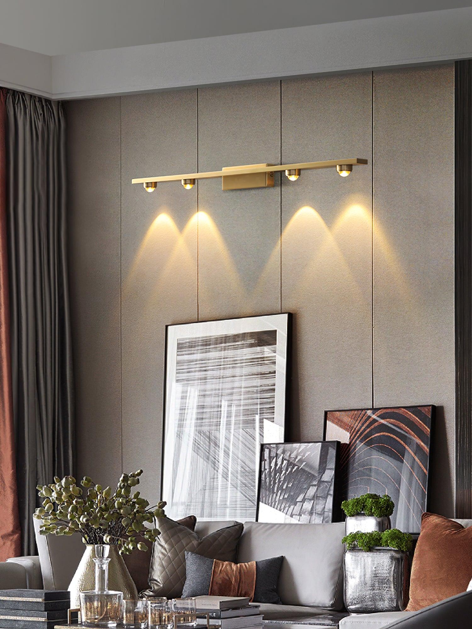 Modern Brass LED Wall Lamp with Glass Shade and Integrated Halo Light Effect