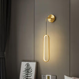 Modern Brass Oval LED Wall Sconce Slim Vertical Geometric Indoor Lighting Fixture