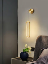 Modern Brass Oval LED Wall Sconce Slim Vertical Geometric Indoor Lighting Fixture