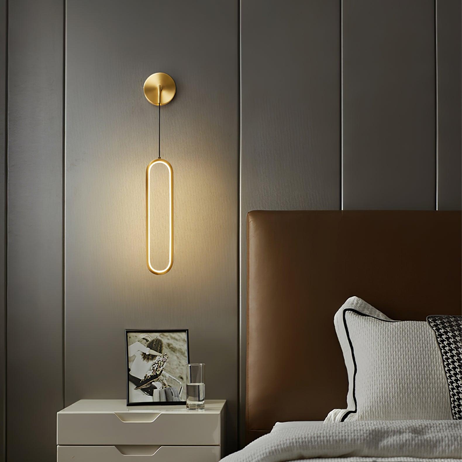 Modern Brass Oval LED Wall Sconce Slim Vertical Geometric Indoor Lighting Fixture