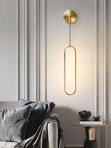 Modern Brass Oval LED Wall Sconce Slim Vertical Geometric Indoor Lighting Fixture