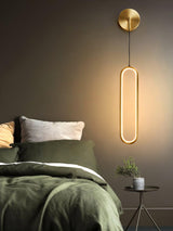 Modern Brass Oval LED Wall Sconce Slim Vertical Geometric Indoor Lighting Fixture