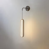 Modern Brass Oval LED Wall Sconce Slim Vertical Geometric Indoor Lighting Fixture
