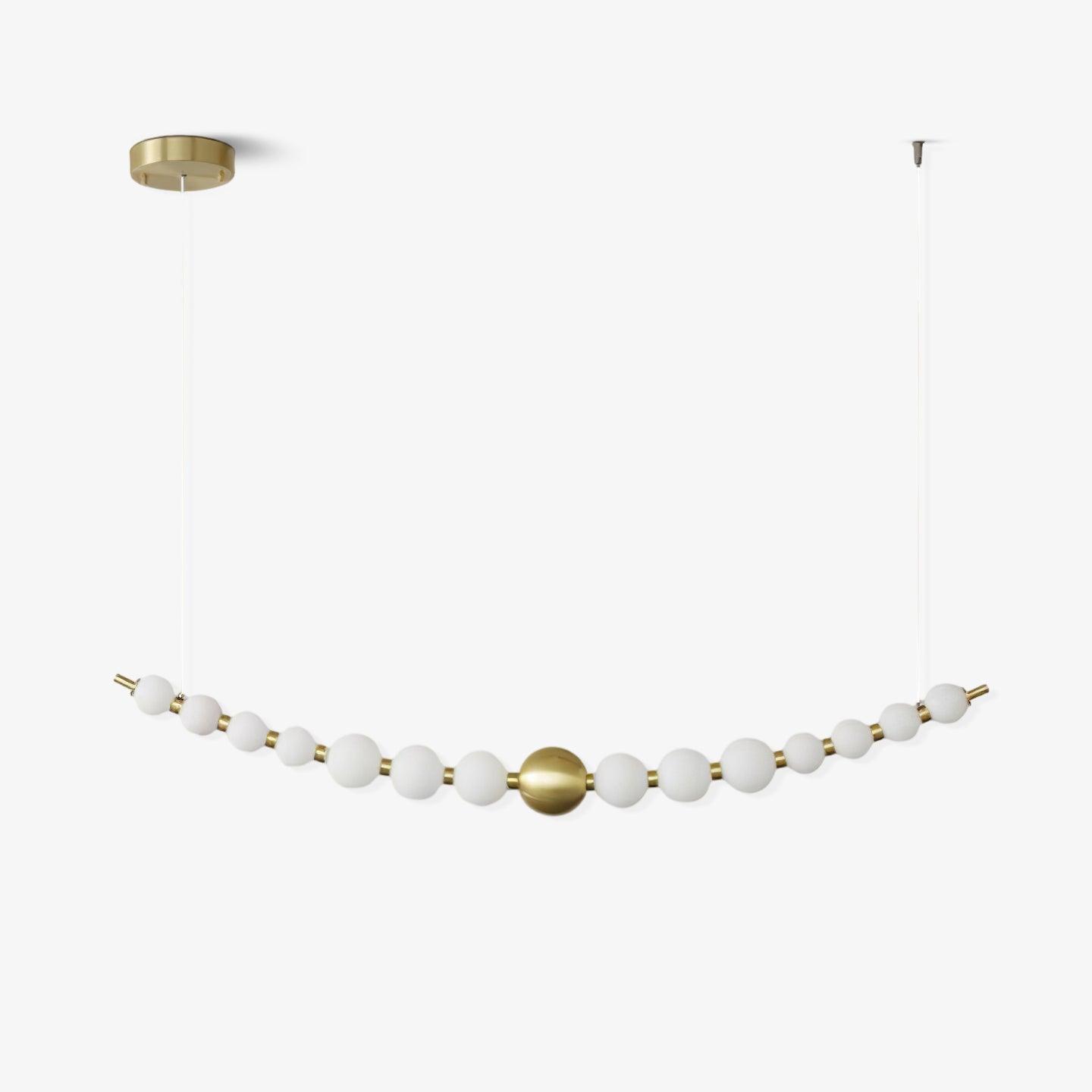 Modern Brass Pearl Chain Pendant Lamp with White Acrylic Globe LED Ceiling Light