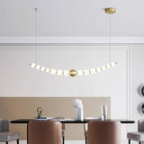 Modern Brass Pearl Chain Pendant Lamp with White Acrylic Globe LED Ceiling Light