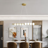 Modern Brass Pearl Chain Pendant Lamp with White Acrylic Globe LED Ceiling Light