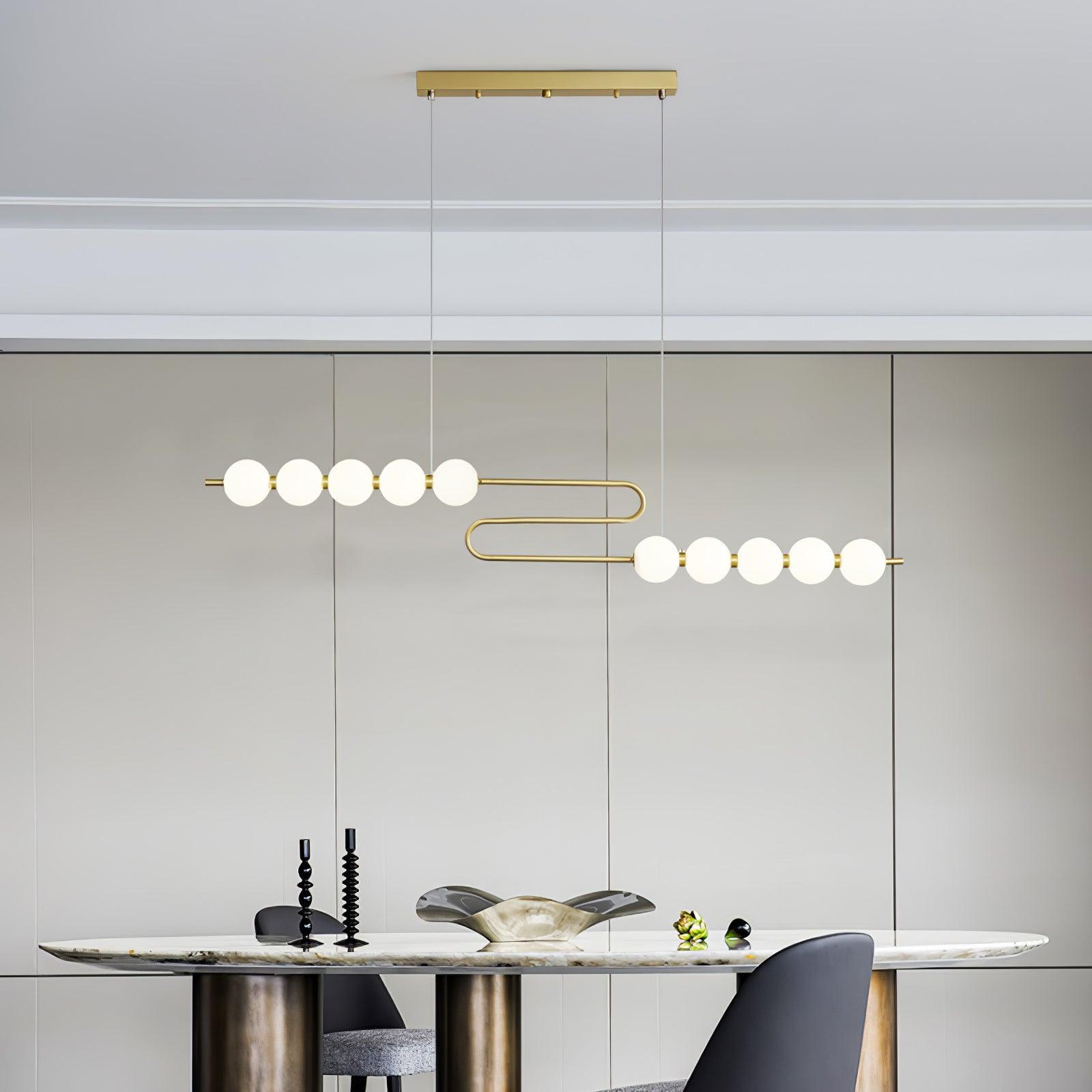 Modern Brass Pearl Chain Pendant Lamp with White Acrylic Globe LED Ceiling Light