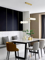 Modern Brass Pearl Chain Pendant Lamp with White Acrylic Globe LED Ceiling Light