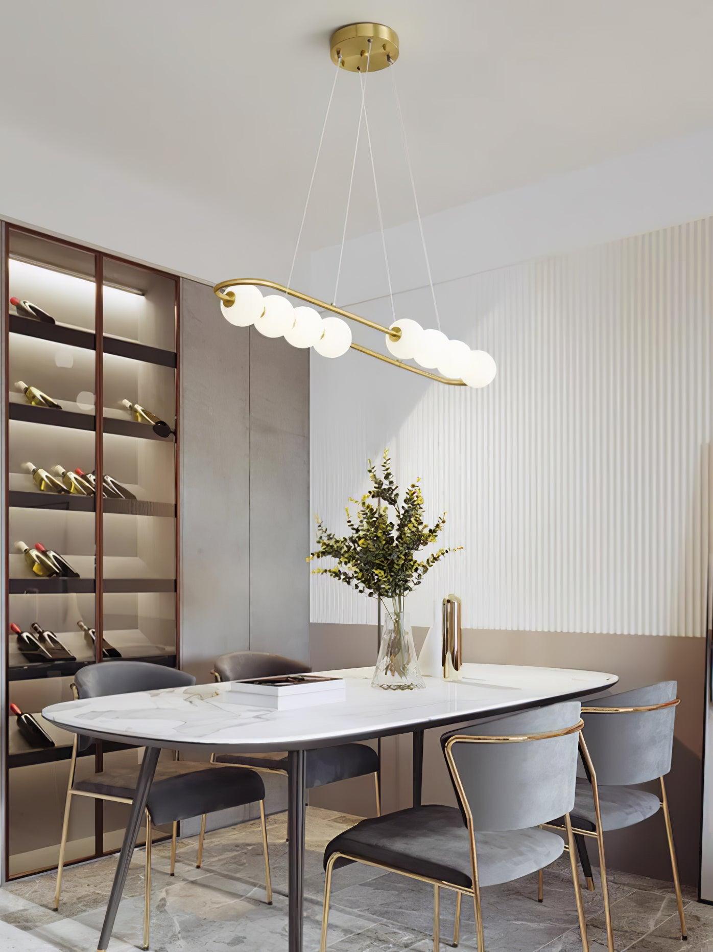 Modern Brass Pearl Chain Pendant Lamp with White Acrylic Globe LED Ceiling Light