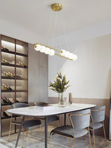 Modern Brass Pearl Chain Pendant Lamp with White Acrylic Globe LED Ceiling Light