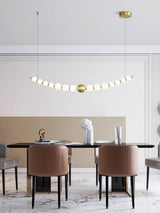 Modern Brass Pearl Chain Pendant Lamp with White Acrylic Globe LED Ceiling Light