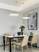 Modern Brass Pearl Chain Pendant Lamp with White Acrylic Globe LED Ceiling Light