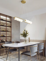 Modern Brass Pearl Chain Pendant Lamp with White Acrylic Globe LED Ceiling Light