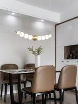 Modern Brass Pearl Chain Pendant Lamp with White Acrylic Globe LED Ceiling Light
