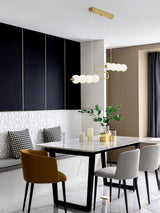 Modern Brass Pearl Chain Pendant Lamp with White Acrylic Globe LED Ceiling Light