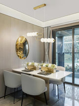 Modern Brass Pearl Chain Pendant Lamp with White Acrylic Globe LED Ceiling Light