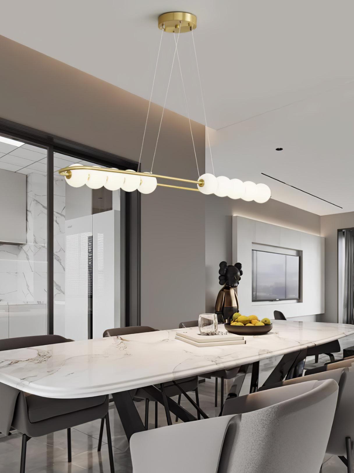 Modern Brass Pearl Chain Pendant Lamp with White Acrylic Globe LED Ceiling Light