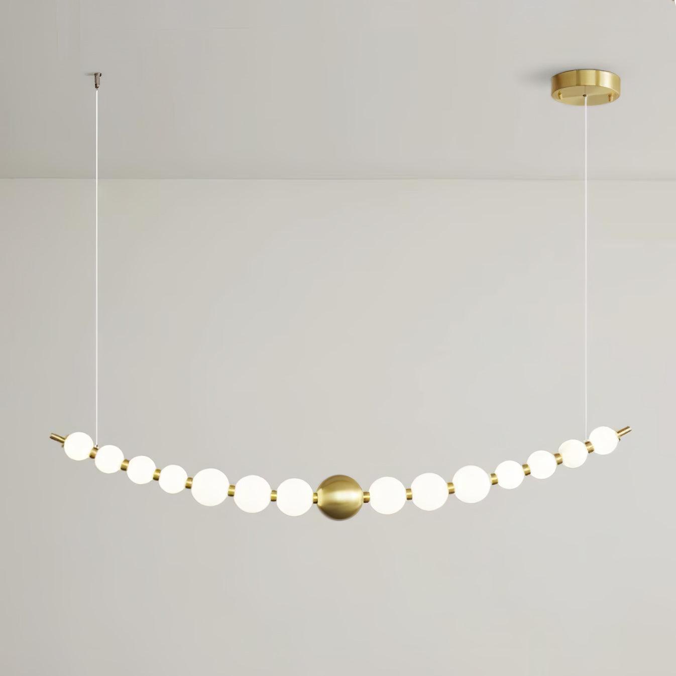 Modern Brass Pearl Chain Pendant Lamp with White Acrylic Globe LED Ceiling Light