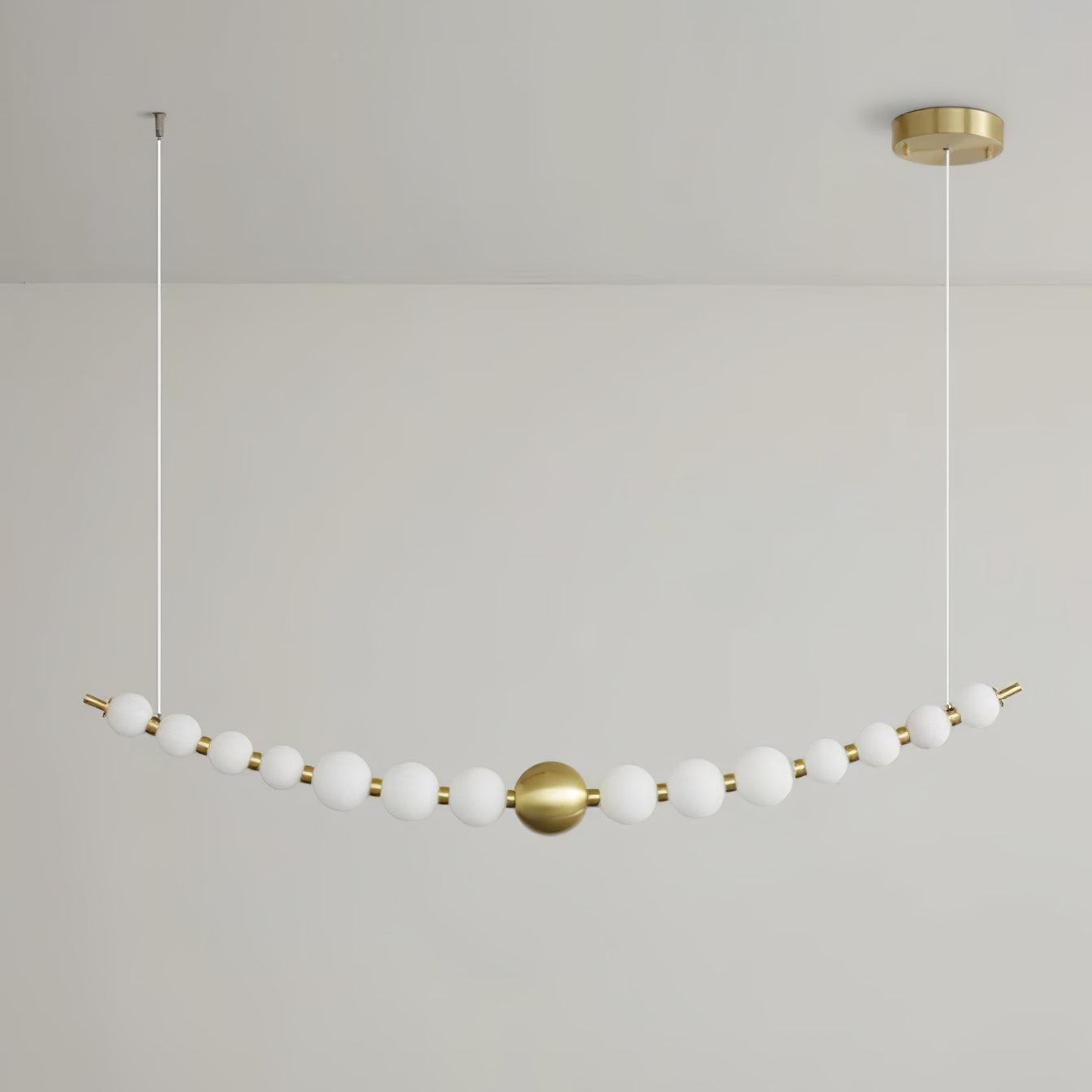 Modern Brass Pearl Chain Pendant Lamp with White Acrylic Globe LED Ceiling Light