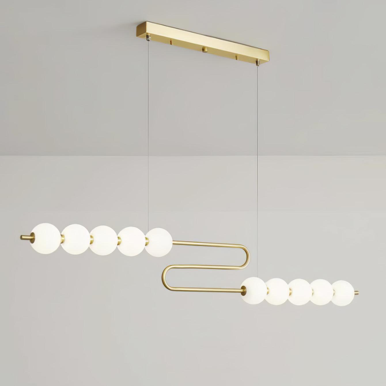 Modern Brass Pearl Chain Pendant Lamp with White Acrylic Globe LED Ceiling Light