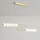 Modern Brass Pearl Chain Pendant Lamp with White Acrylic Globe LED Ceiling Light