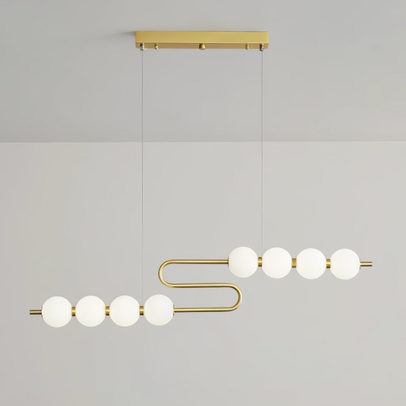 Modern Brass Pearl Chain Pendant Lamp with White Acrylic Globe LED Ceiling Light
