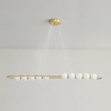 Modern Brass Pearl Chain Pendant Lamp with White Acrylic Globe LED Ceiling Light