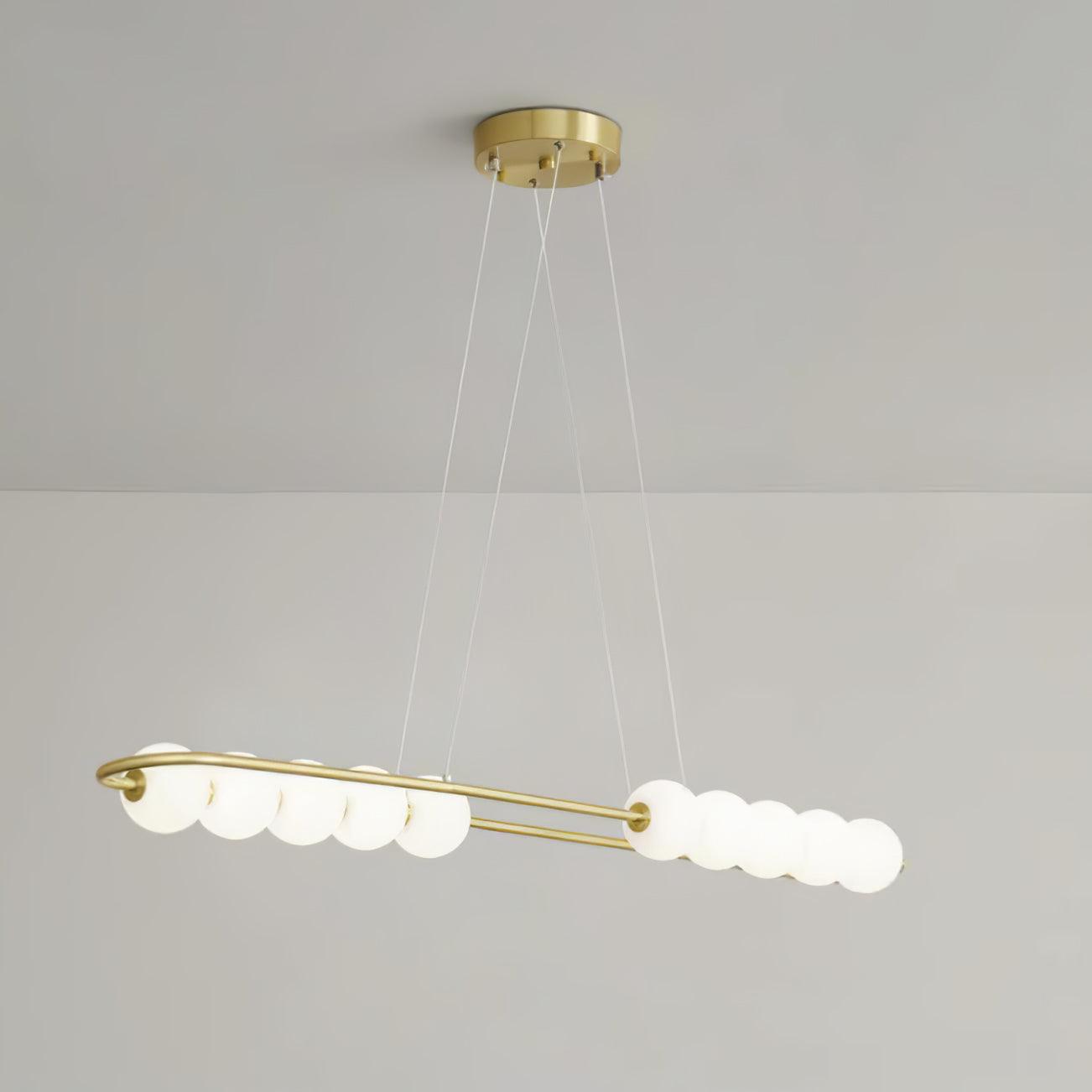 Modern Brass Pearl Chain Pendant Lamp with White Acrylic Globe LED Ceiling Light