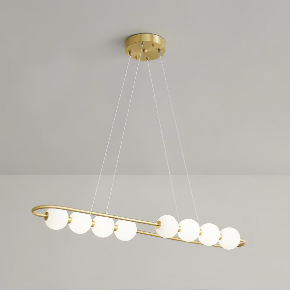 Modern Brass Pearl Chain Pendant Lamp with White Acrylic Globe LED Ceiling Light