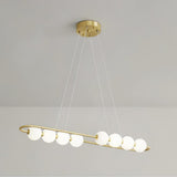 Modern Brass Pearl Chain Pendant Lamp with White Acrylic Globe LED Ceiling Light