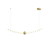 Modern Brass Pearl Chain Pendant Lamp with White Acrylic Globe LED Ceiling Light