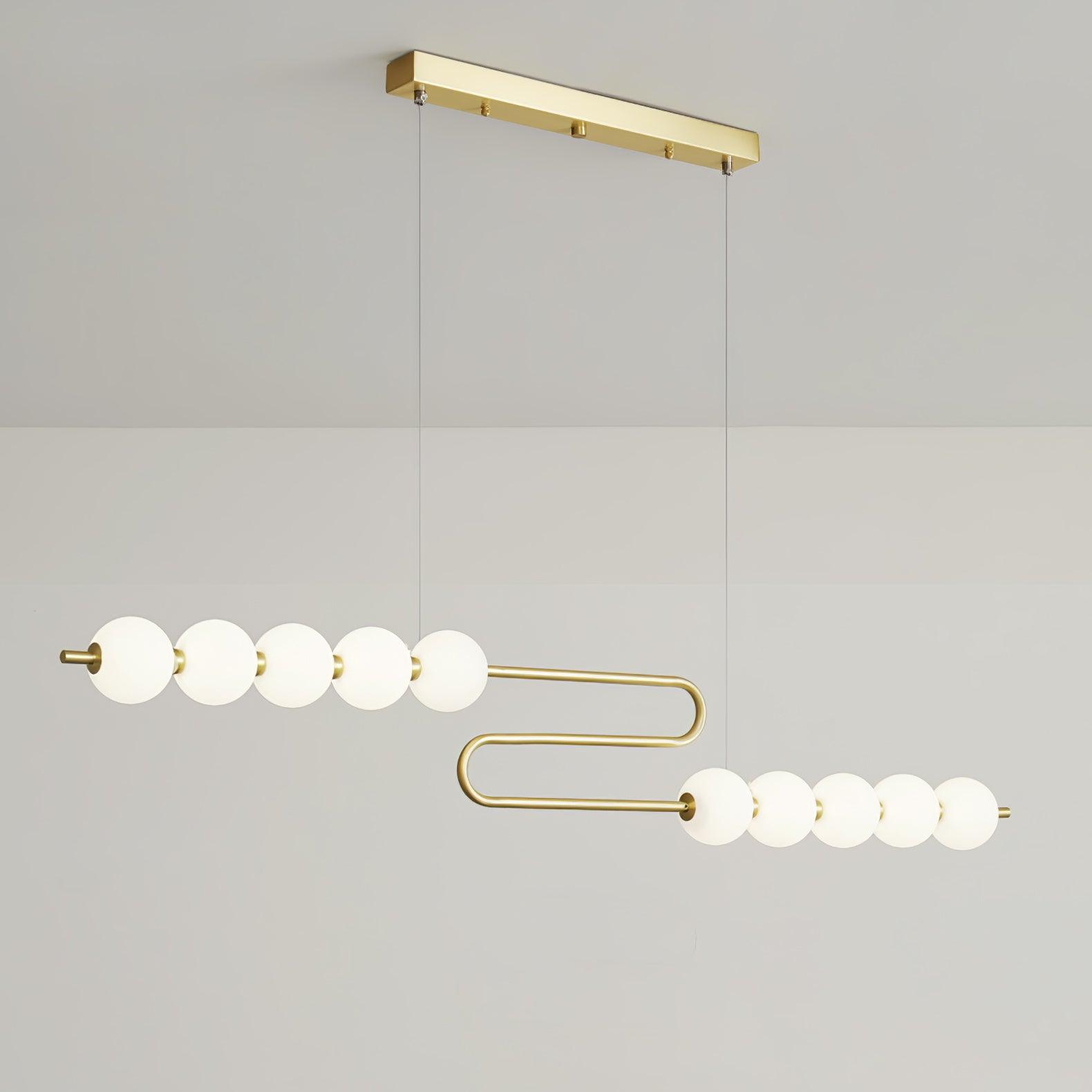 Modern Brass Pearl Chain Pendant Lamp with White Acrylic Globe LED Ceiling Light