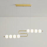 Modern Brass Pearl Chain Pendant Lamp with White Acrylic Globe LED Ceiling Light