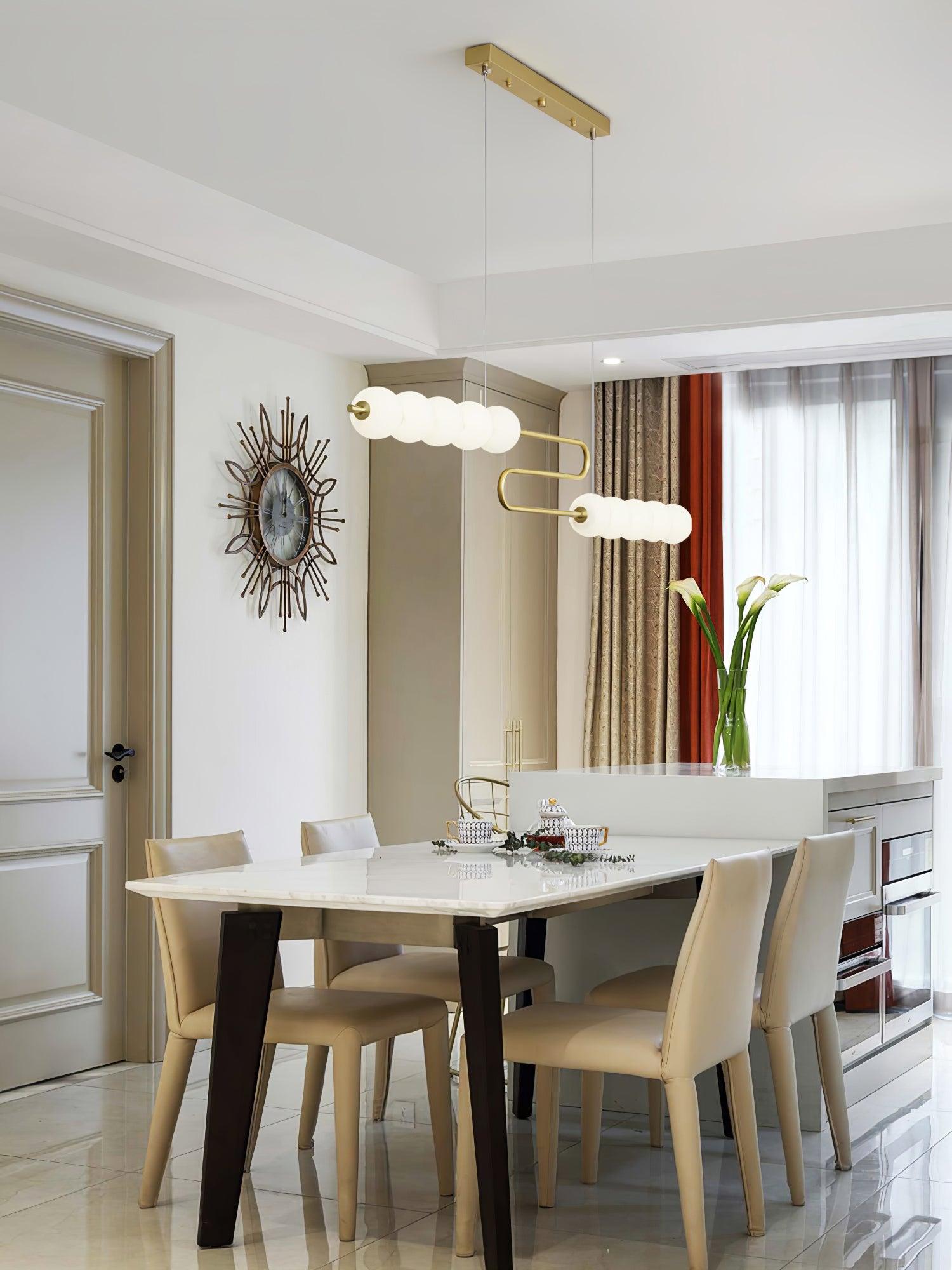 Modern Brass Pearl Chain Pendant Lamp with White Acrylic Globe LED Ceiling Light