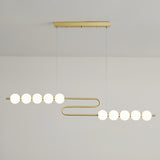Modern Brass Pearl Chain Pendant Lamp with White Acrylic Globe LED Ceiling Light
