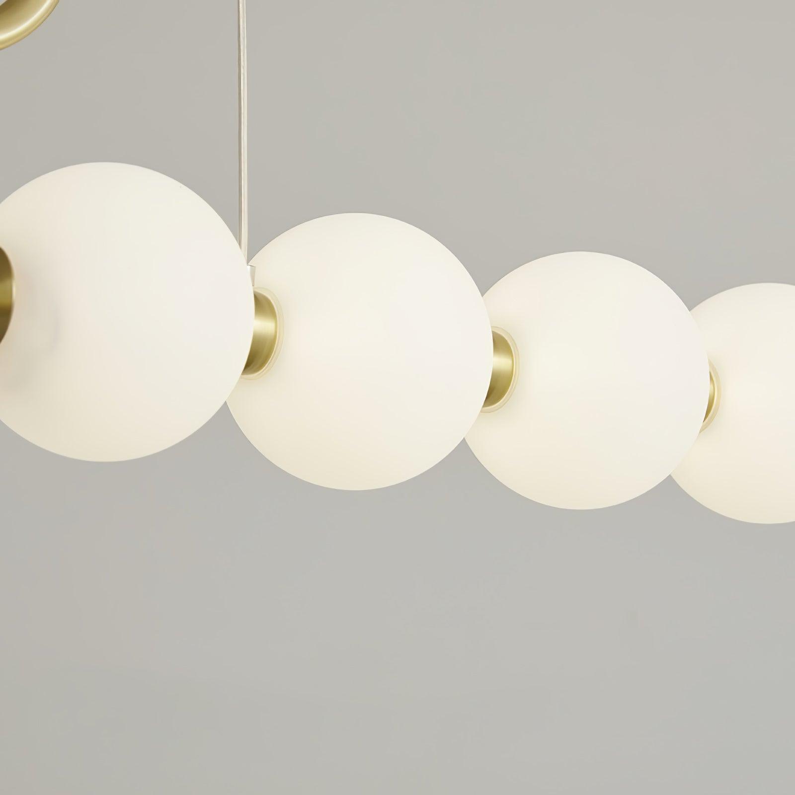 Modern Brass Pearl Chain Pendant Lamp with White Acrylic Globe LED Ceiling Light
