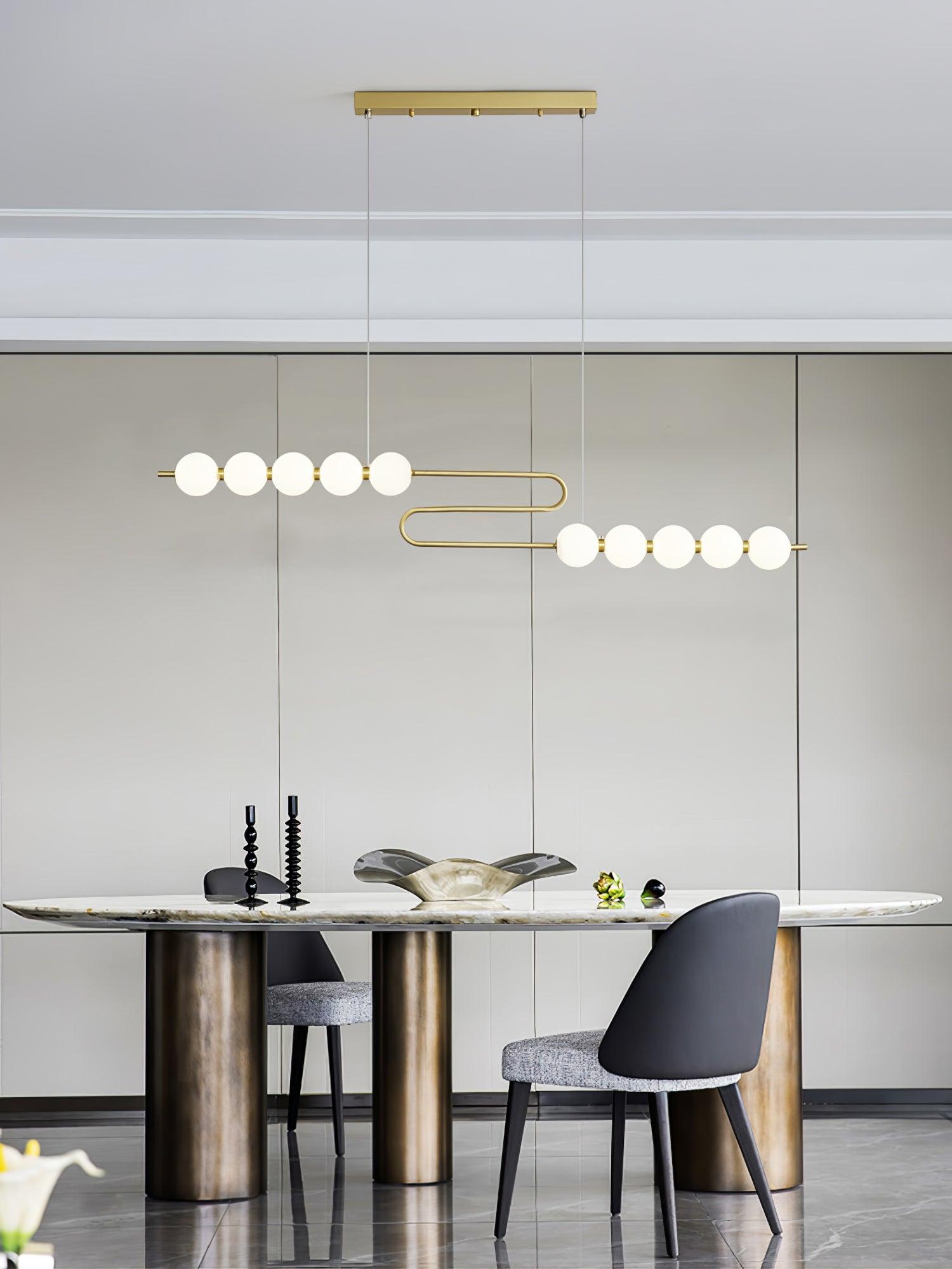 Modern Brass Pearl Chain Pendant Lamp with White Acrylic Globe LED Ceiling Light