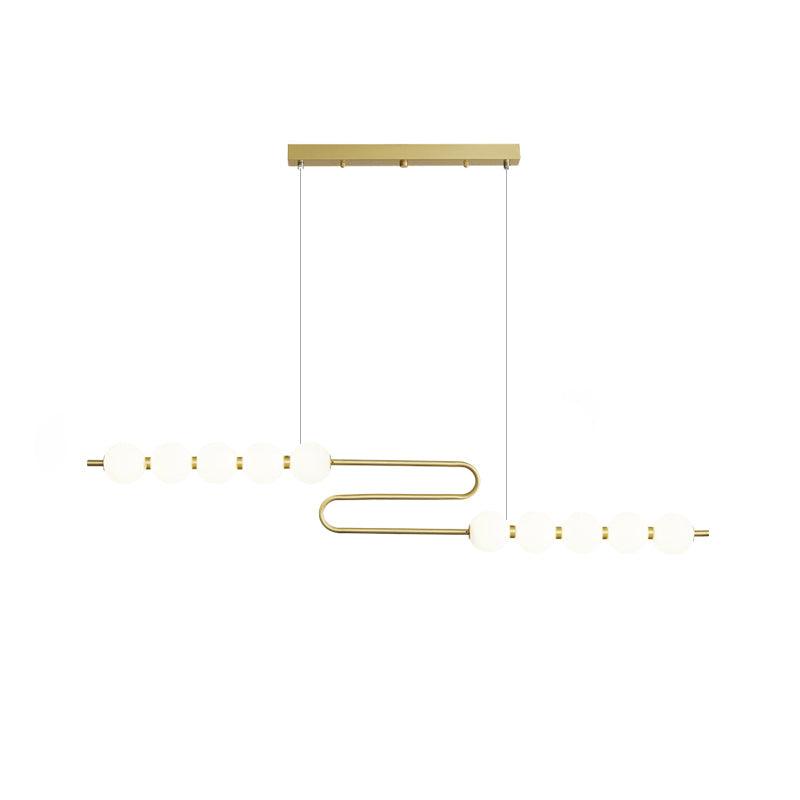 Modern Brass Pearl Chain Pendant Lamp with White Acrylic Globe LED Ceiling Light