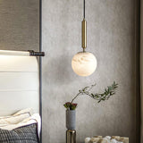 Modern Brass Pendant Light with White Alabaster Glass Globe Shade for Kitchen Island and Dining Room