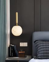 Modern Brass Pendant Light with White Alabaster Glass Globe Shade for Kitchen Island and Dining Room