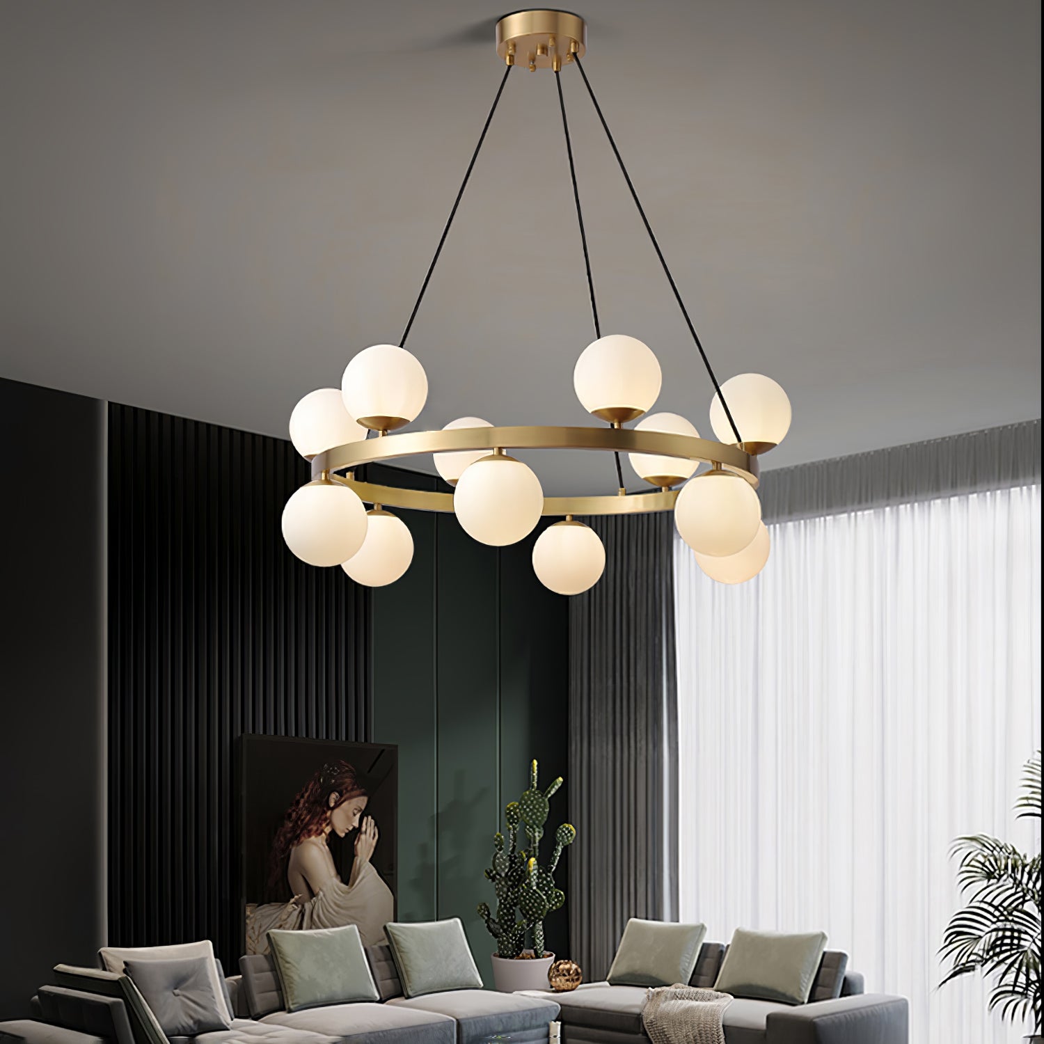 Modern Brass Ring Glass Globe Pendant Light Luxury Bubble Crown Chandelier for Dining Room